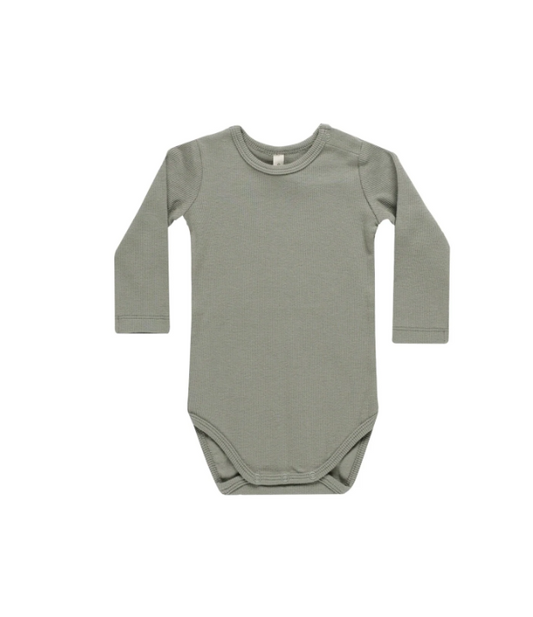 QUINCY MAE RIBBED LONG SLEEVE BODYSUIT BASIL