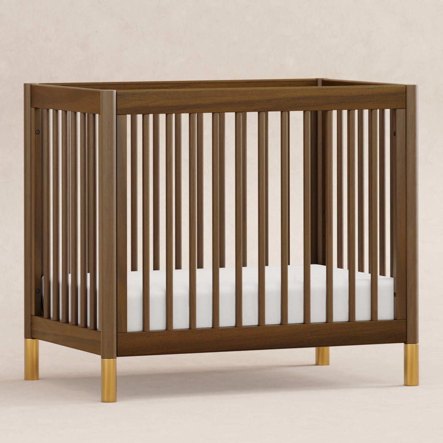 Gelato 4-in-1 Convertible Mini Crib and Twin bed in Natural Walnut Finish with Gold Feet