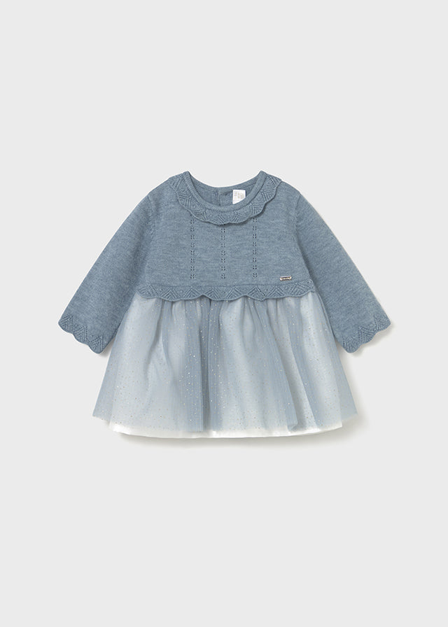 MAYORAL NEWBORN GIRL TULLE AND KNIT DRESS