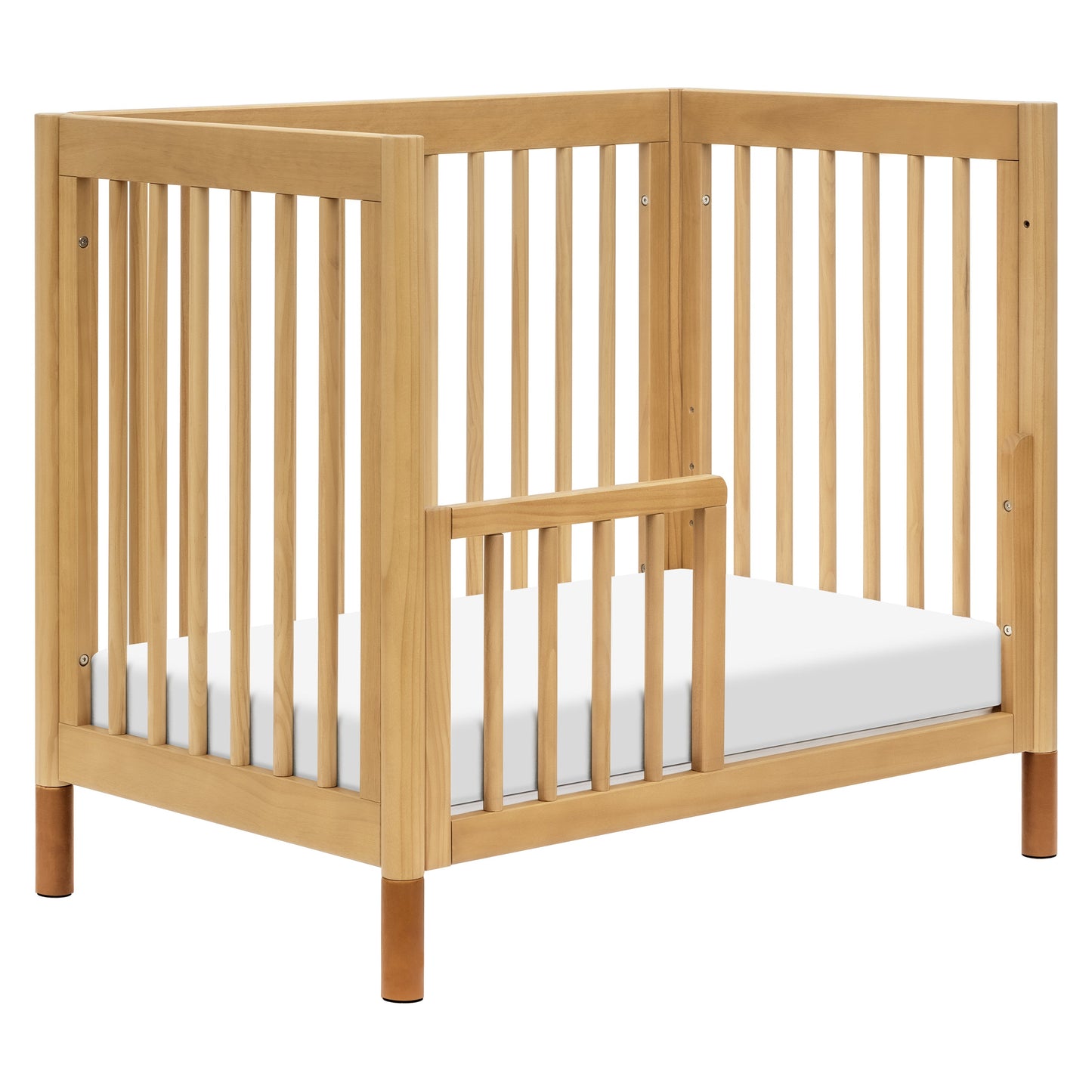 Gelato 4-in-1 Convertible Mini Crib and Twin bed in Natural Walnut Finish with Gold Feet