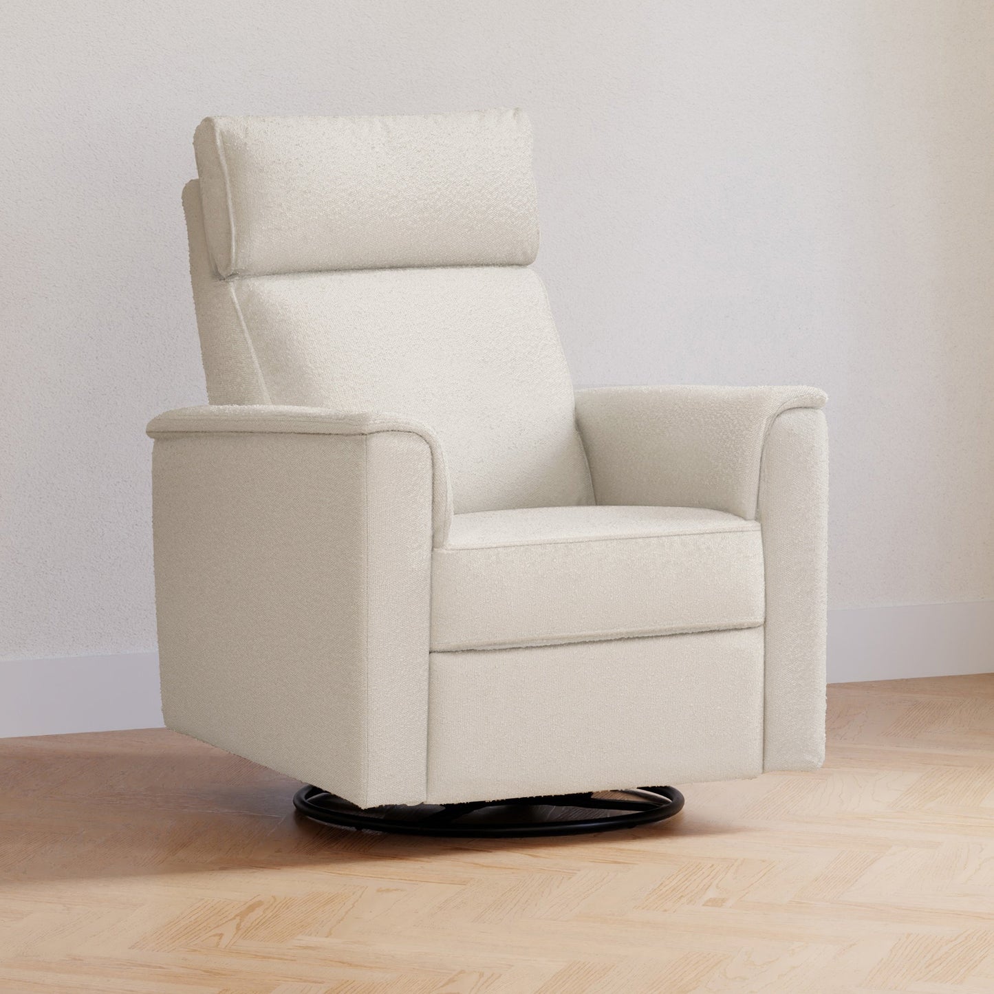 Willa Power Glider Recliner w/ adj. headrest & USB in Performance Grey Eco-Weave w/Light Wood Base