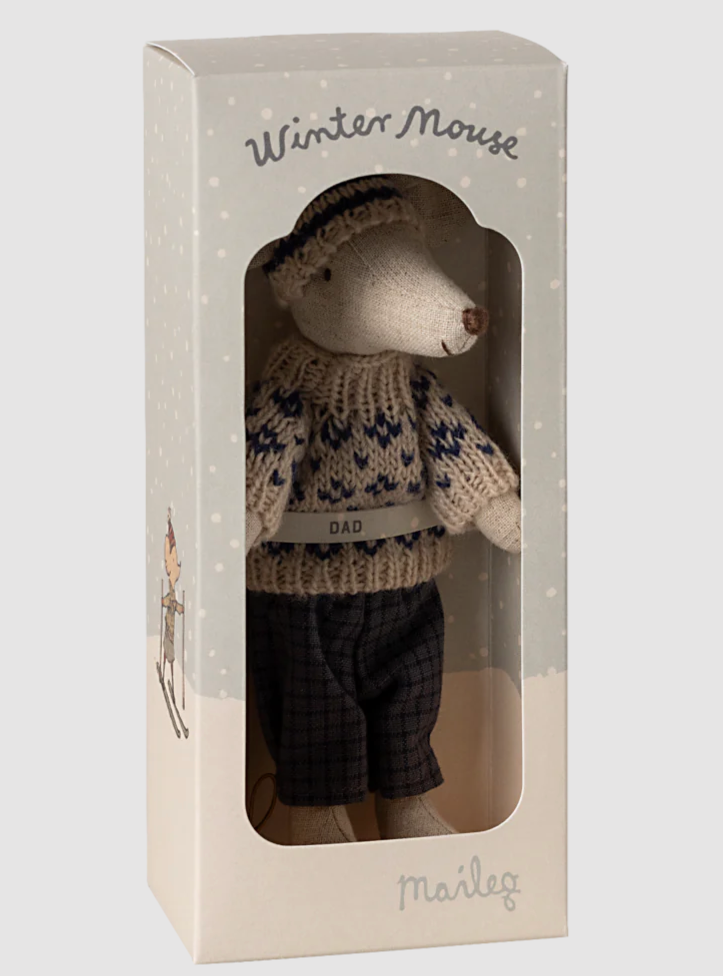 MAILEG WINTER MOUSE WITH SKI SET, DAD - BLUE