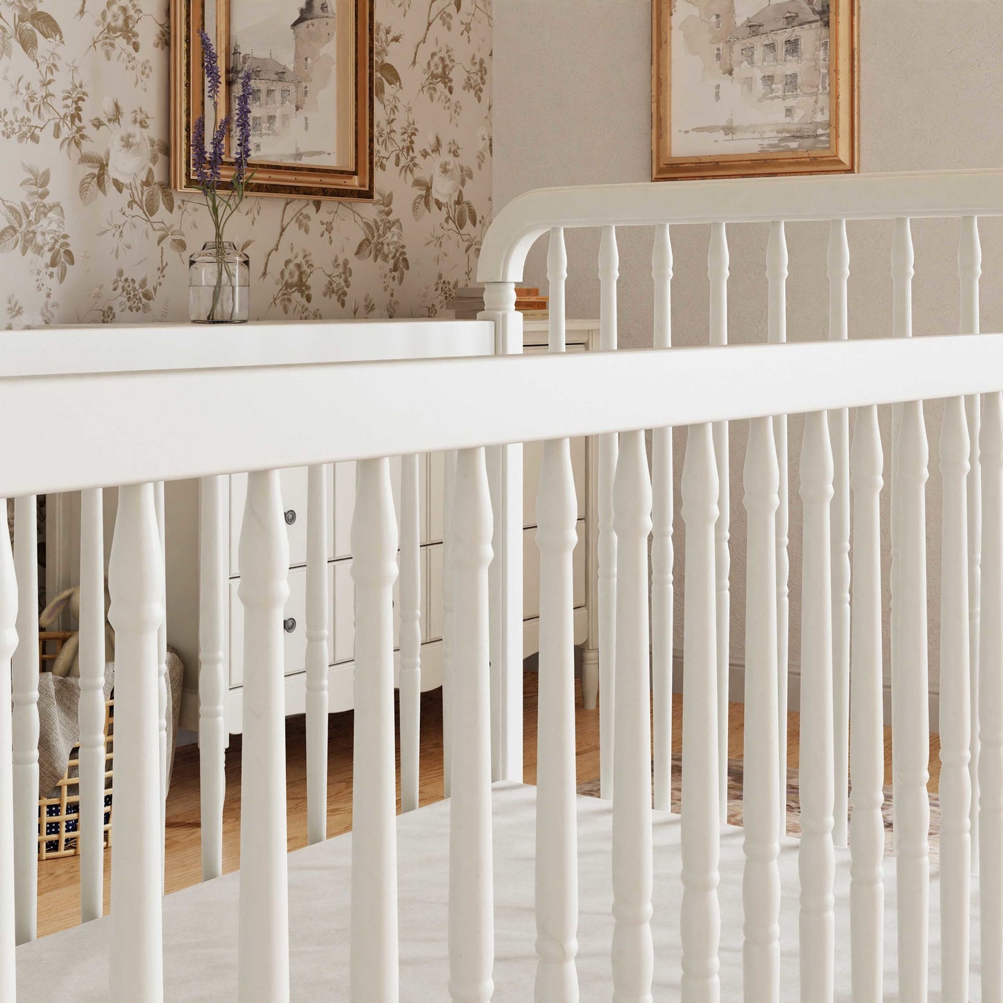 Liberty 3-in-1 Convertible Spindle Crib w/Toddler Bed Conversion Kit in Dusty Rose