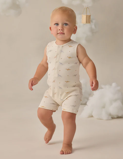 QUINCY MAE RIBBED HENLEY ROMPER - DINOS