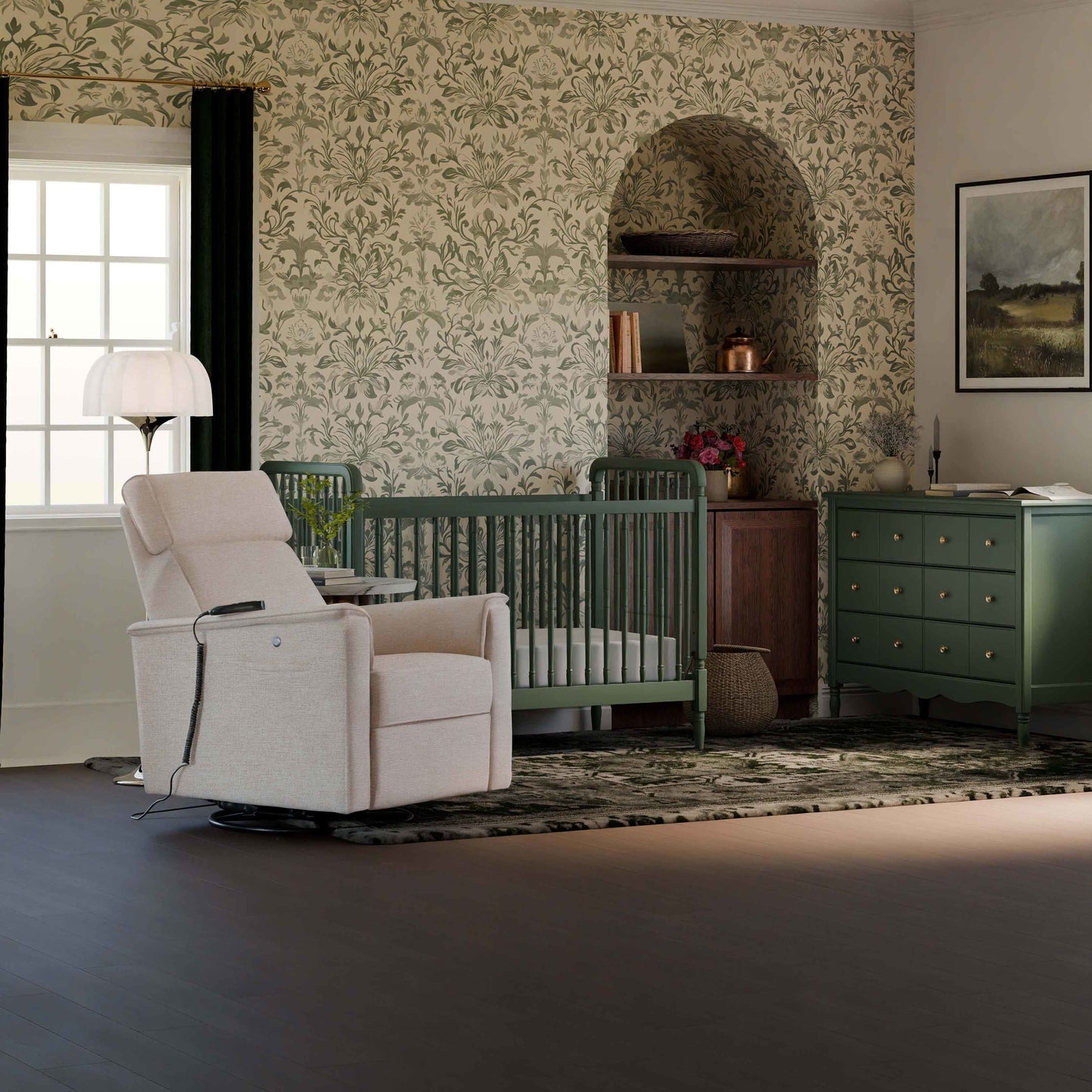 Willa Deluxe Power Glider Recliner w/Heat&Massage in Performance Beach Eco-Weave