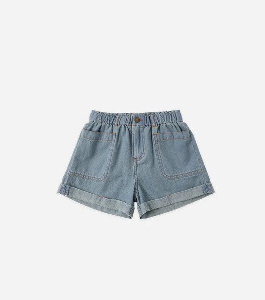 RYLEE + CRU ALBA SHORT DENIM WASHED BLUE