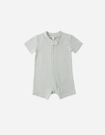 QUINCY MAE SHORT SLEEVE SLEEPER MICRO SAGE STRIPE