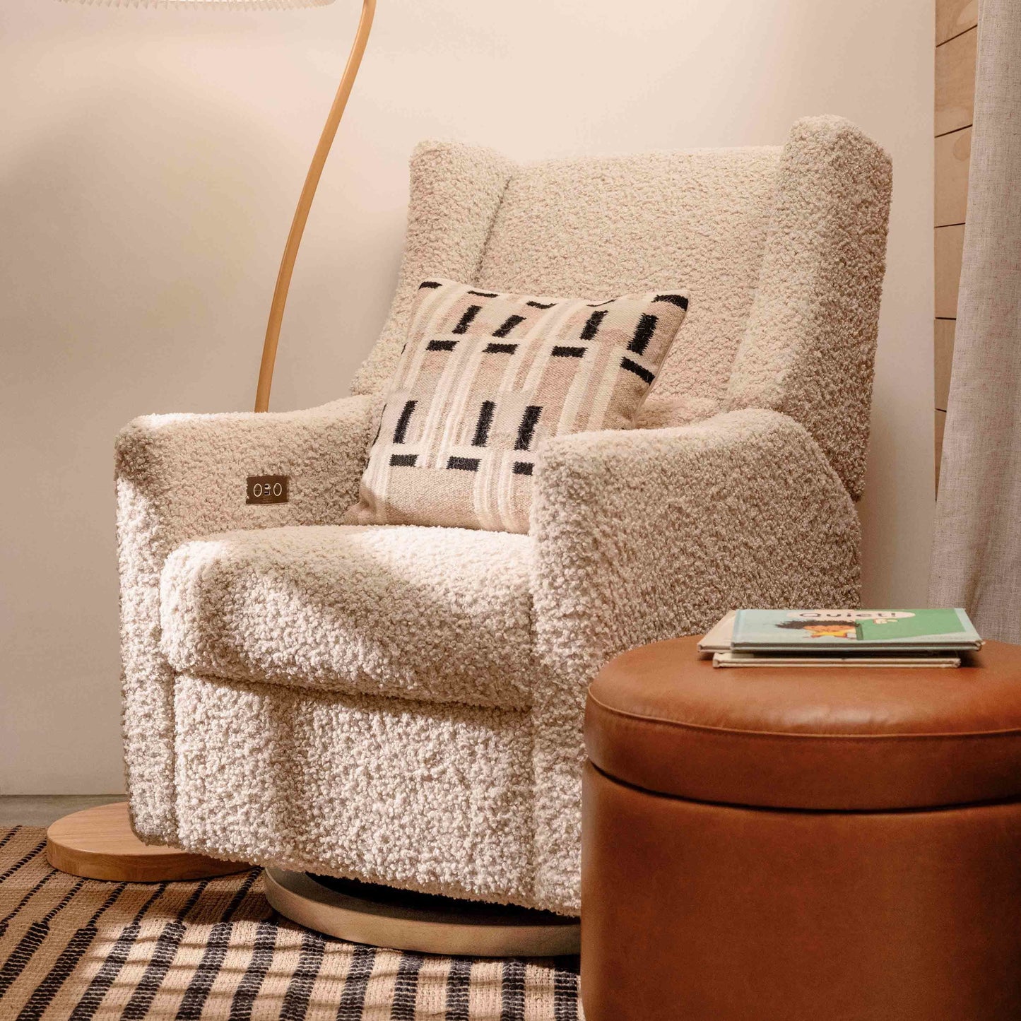 Kiwi Glider Recliner w/ Electronic Control and USB in Ivory Boucle w/Gold Base