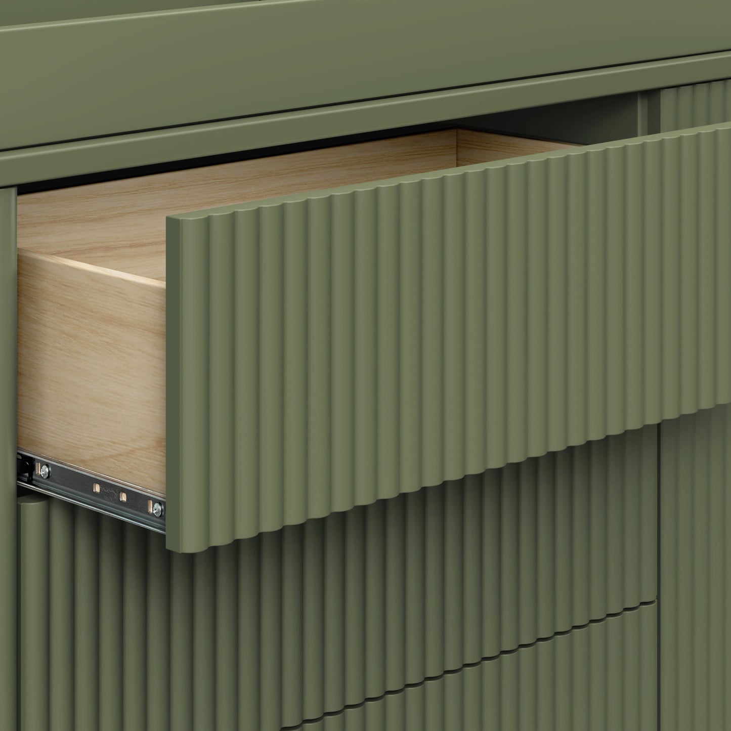Pogo Tambour Assembled Dresser in Olive