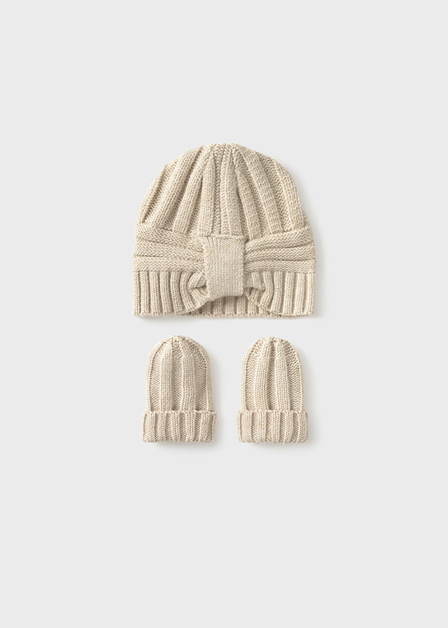 MAYORAL HAT & MITTENS SET CEREAL HEATHER