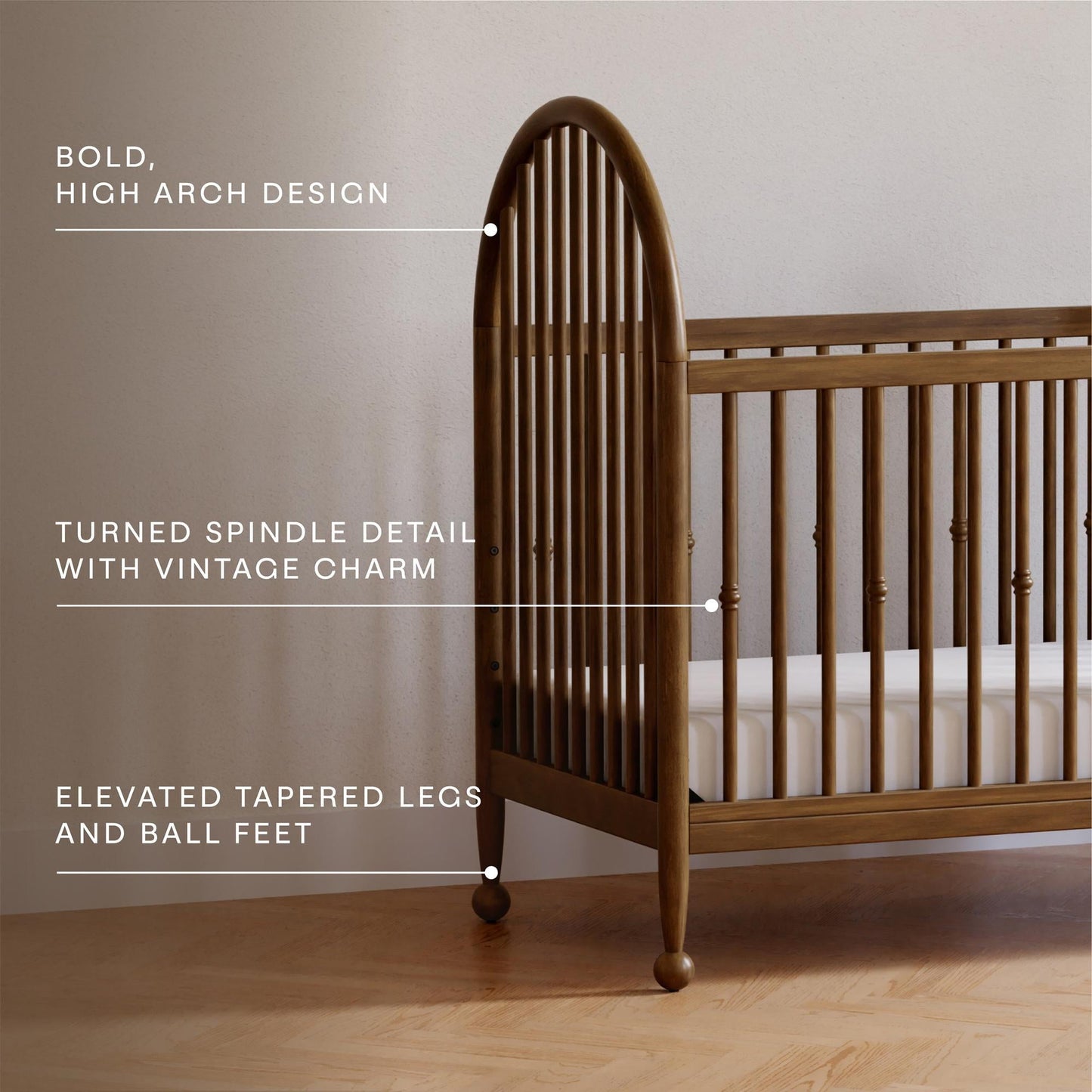 Alouette 3-in-1 Convertible Spindle Crib in Washed Pine