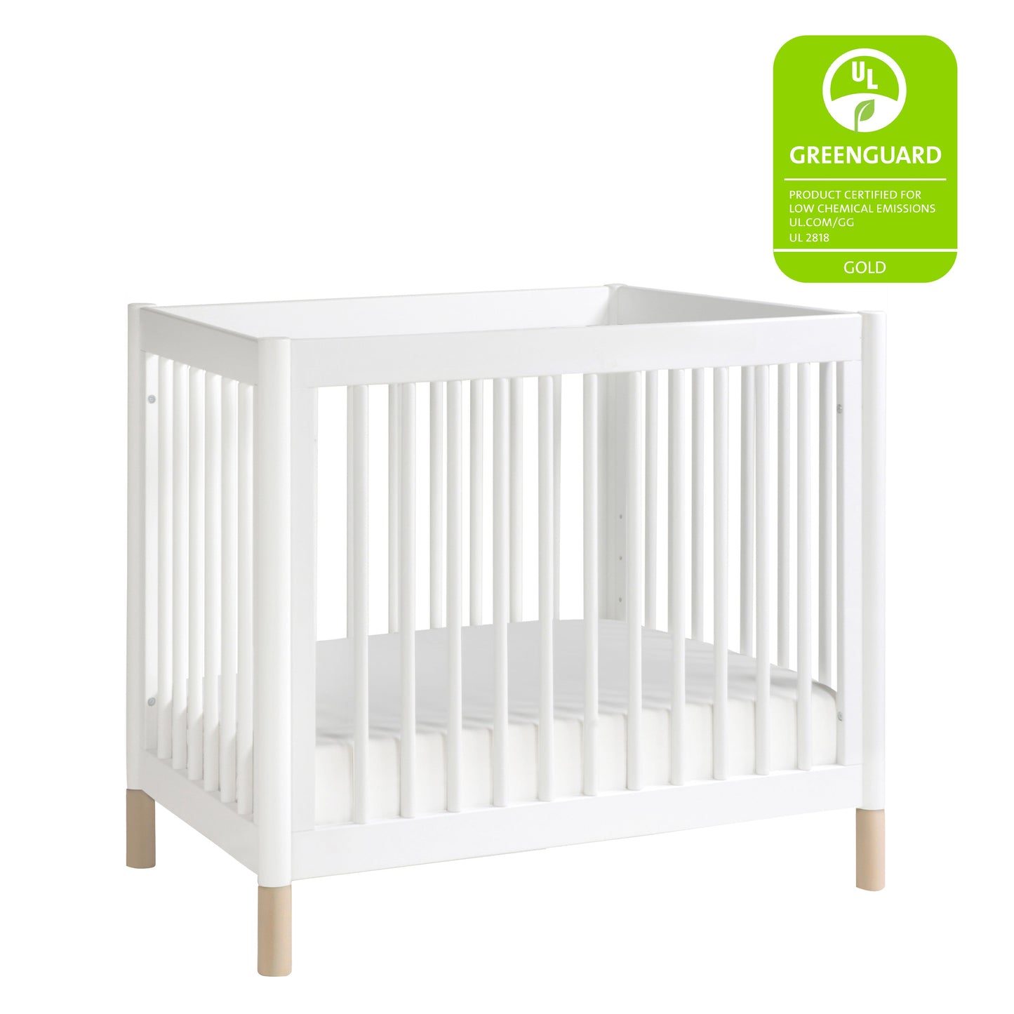 Gelato 4-in-1 Convertible Mini Crib and Twin bed in Natural Walnut Finish with Gold Feet