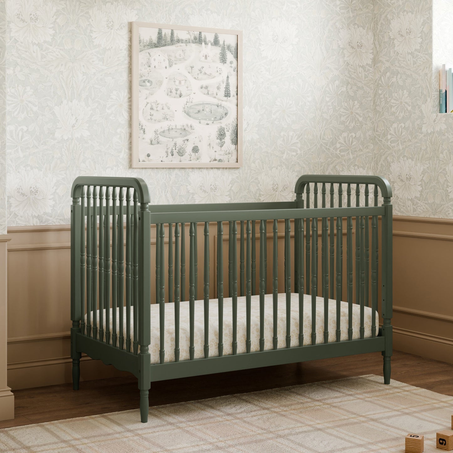 Liberty 3-in-1 Convertible Spindle Crib w/Toddler Bed Conversion Kit in Dusty Rose