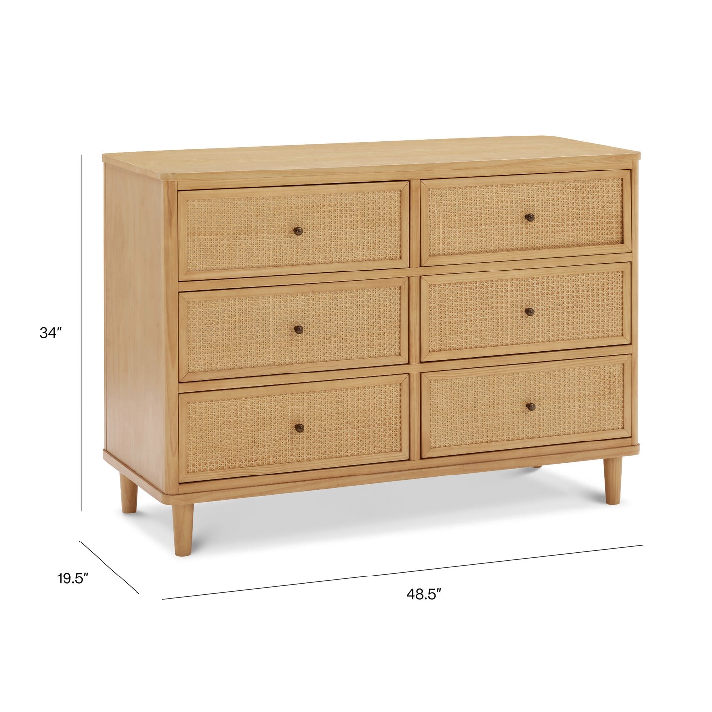 Marin with Cane 6 Drawer Assembled Dresser in Warm White and Honey Cane