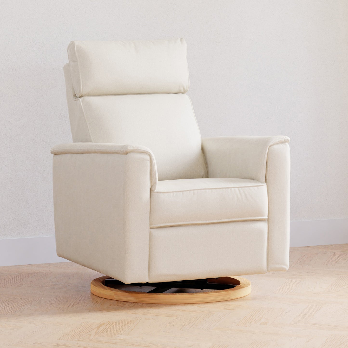 Willa Power Glider Recliner w/ adj. headrest & USB in Performance Grey Eco-Weave w/Light Wood Base