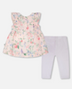 DEUX PAR DEUX COTTON MUSLIN TUNIC AND RIB JERSEY LEGGINGS SET - PINK PRINTED BERRIES AND LILAC
