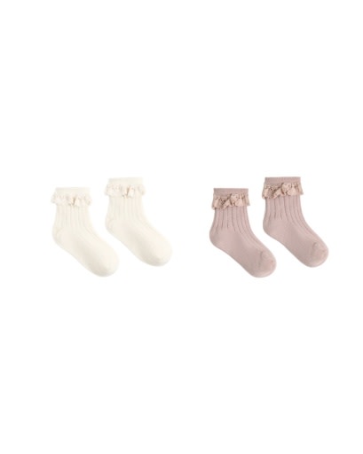 RYLEE + CRU LACE TRIM SOCKS, 2-PACK ROSEWOOD, NATURAL