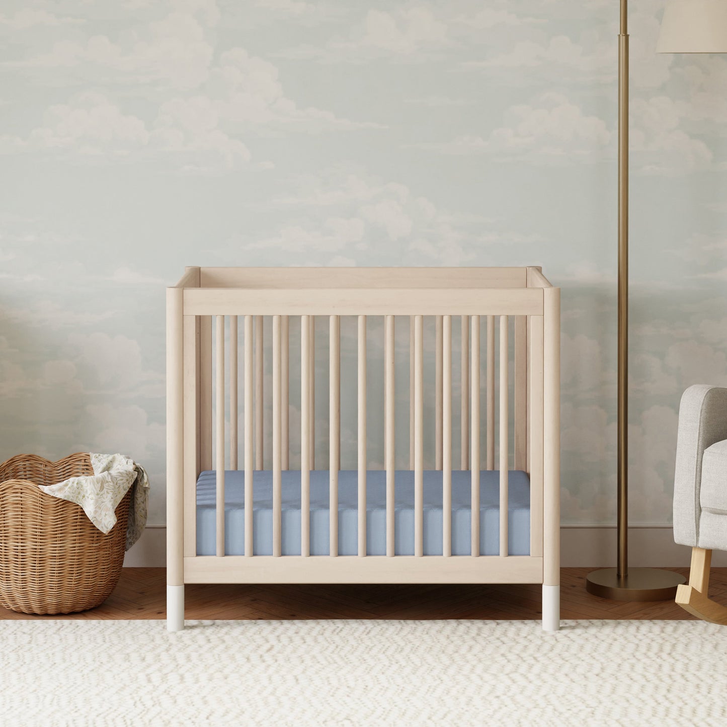 Gelato 4-in-1 Convertible Mini Crib and Twin bed in Natural Walnut Finish with Gold Feet