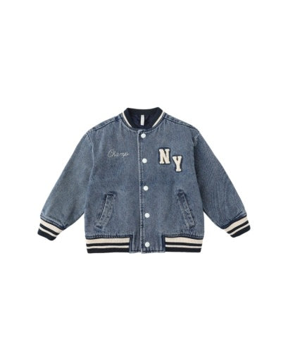 RYLEE & CRU VARSITY JACKET - INDIGO DENIM