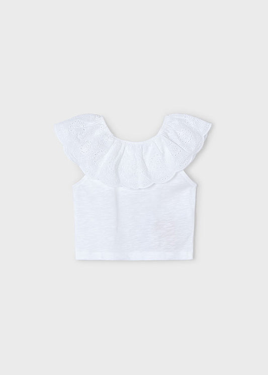 MAYORAL  EYELET RUFFLE T-SHIRT WHITE