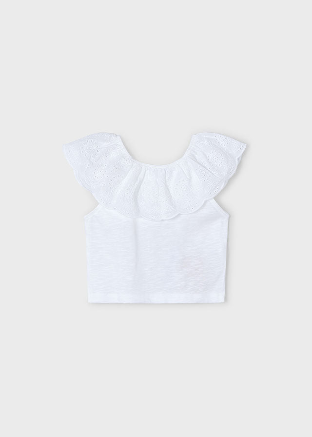 MAYORAL  EYELET RUFFLE T-SHIRT WHITE