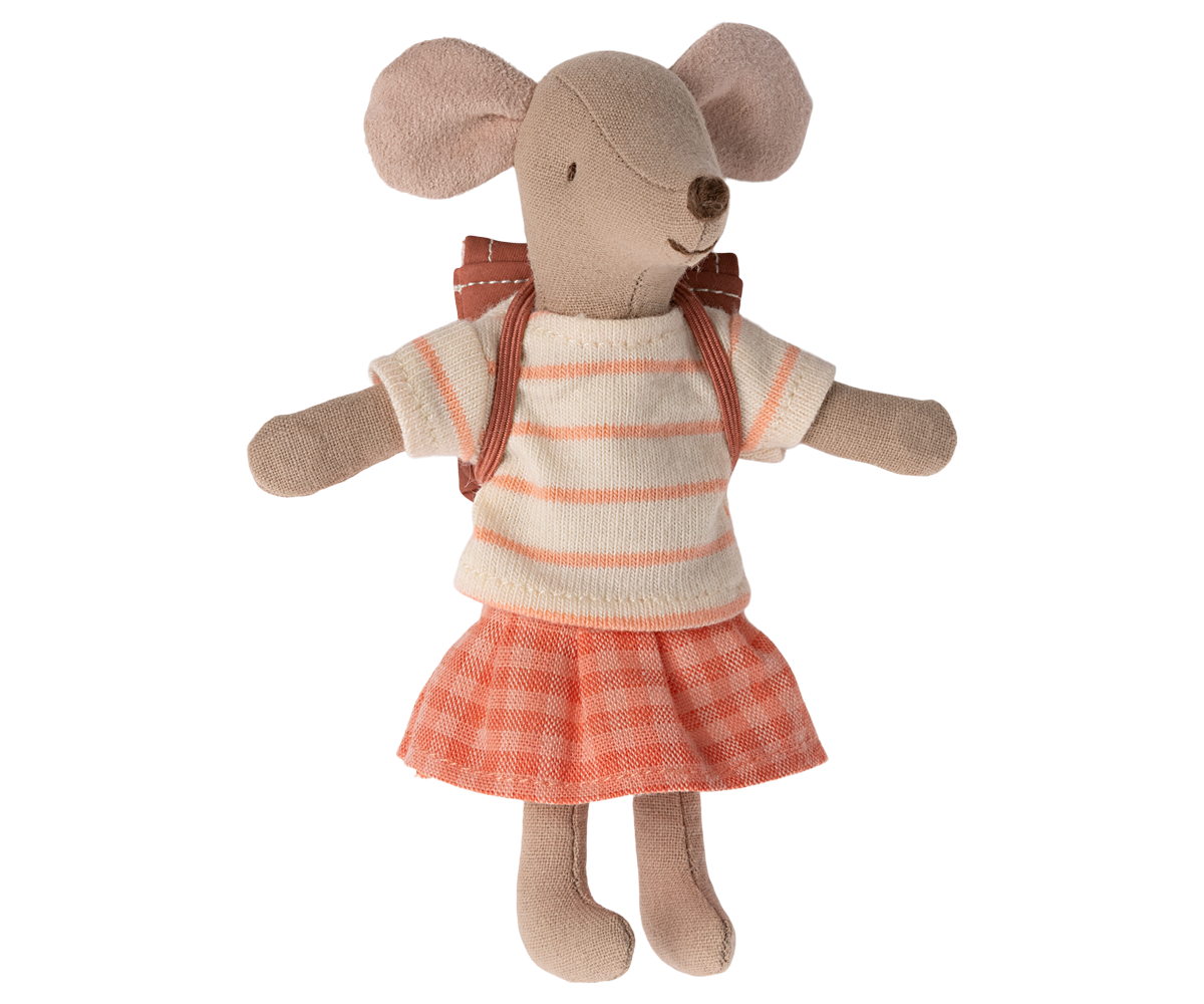 MAILEG TRICYCLE MOUSE, BIG SISTER- CORAL