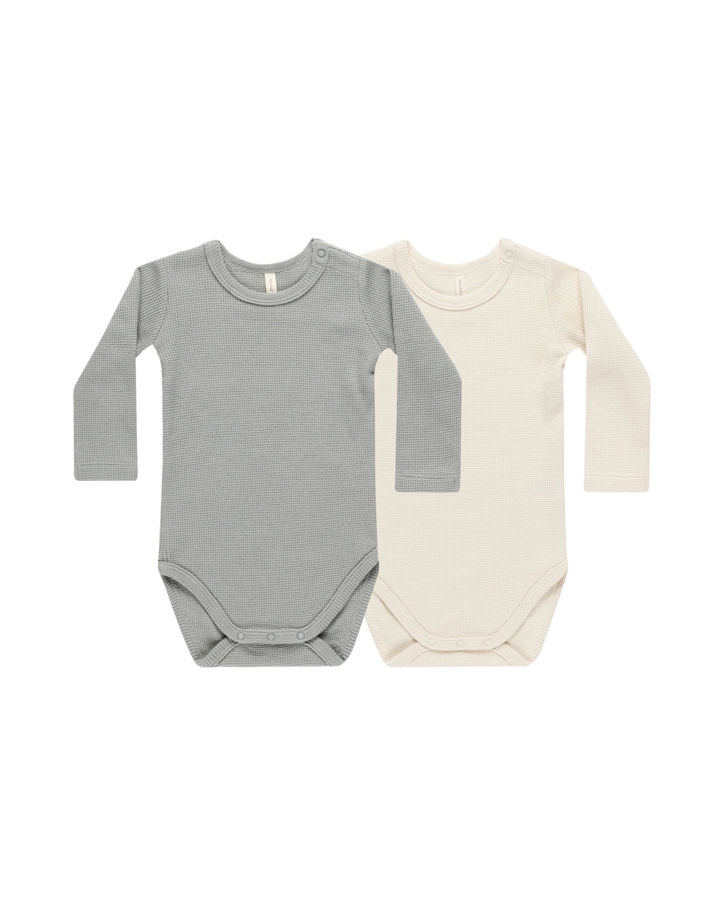 QUINCY MAE WAFFLE BODYSUIT 2 PACK DUSTY BLUE, NATURAL