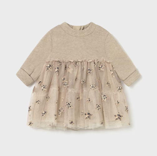 MAYORAL GIRL TULLE DRESS CEREAL HEATHER