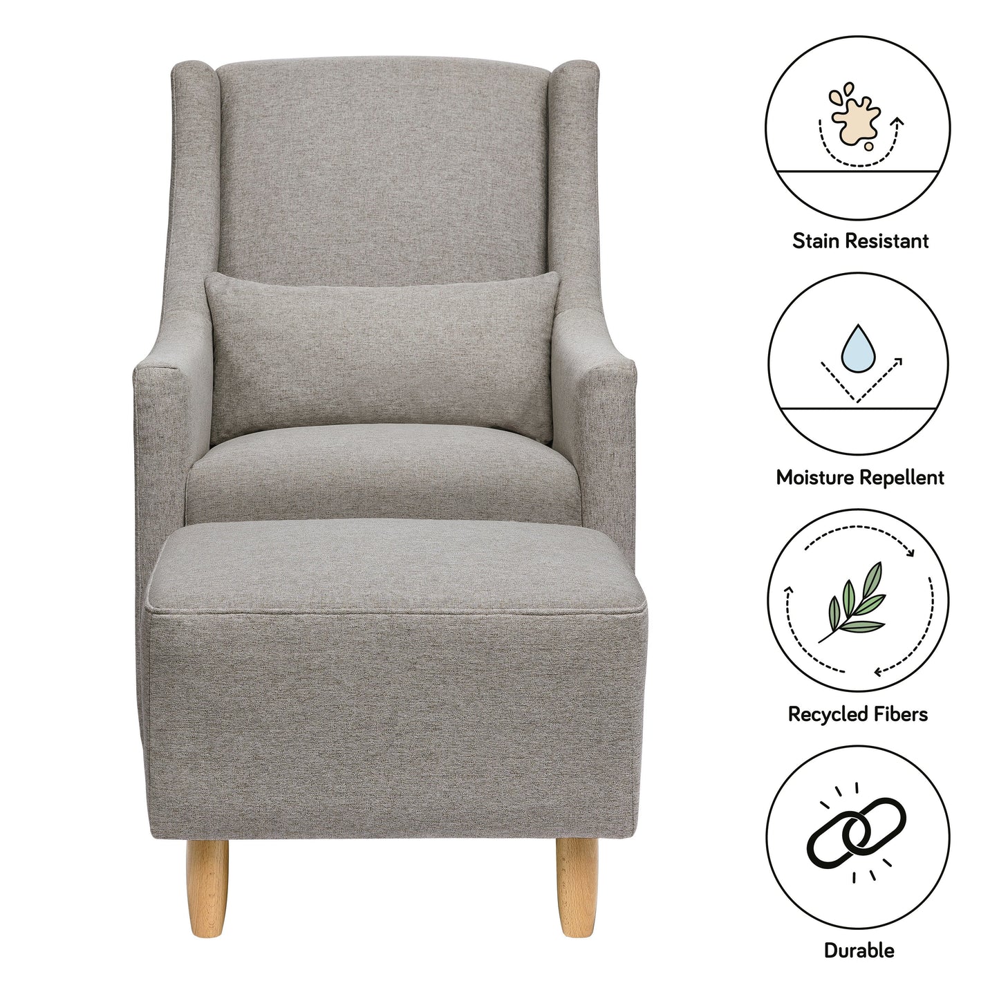 BABYLETTO TOCO SWIVEL GLIDER AND OTTOMAN IN ECO-PERFORMANCE FABRIC | WATER REPELLENT & STAIN RESISTANT