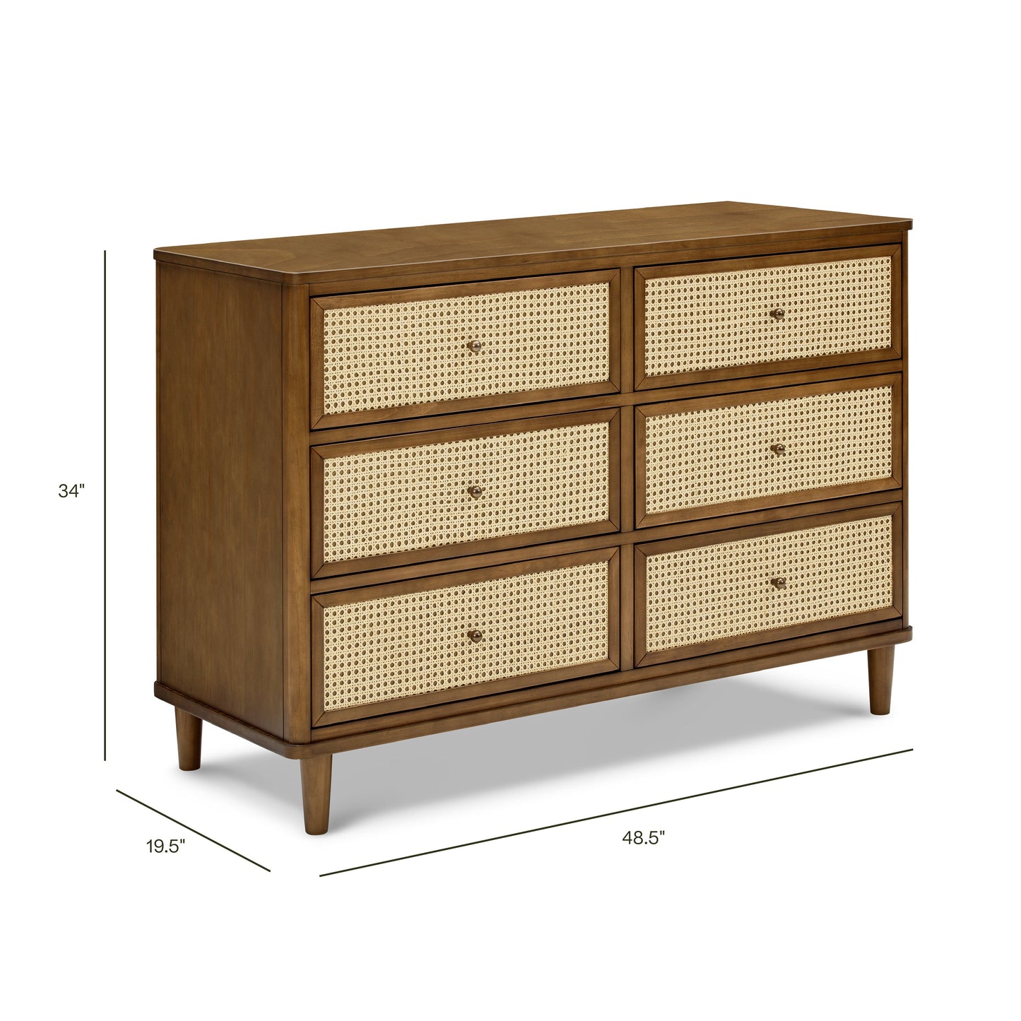 Marin with Cane 6 Drawer Assembled Dresser in Warm White and Honey Cane