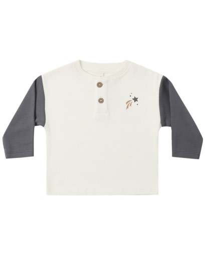 QUINCY MAE LONG SLEEVE HENLEY TEE MIDNIGHT