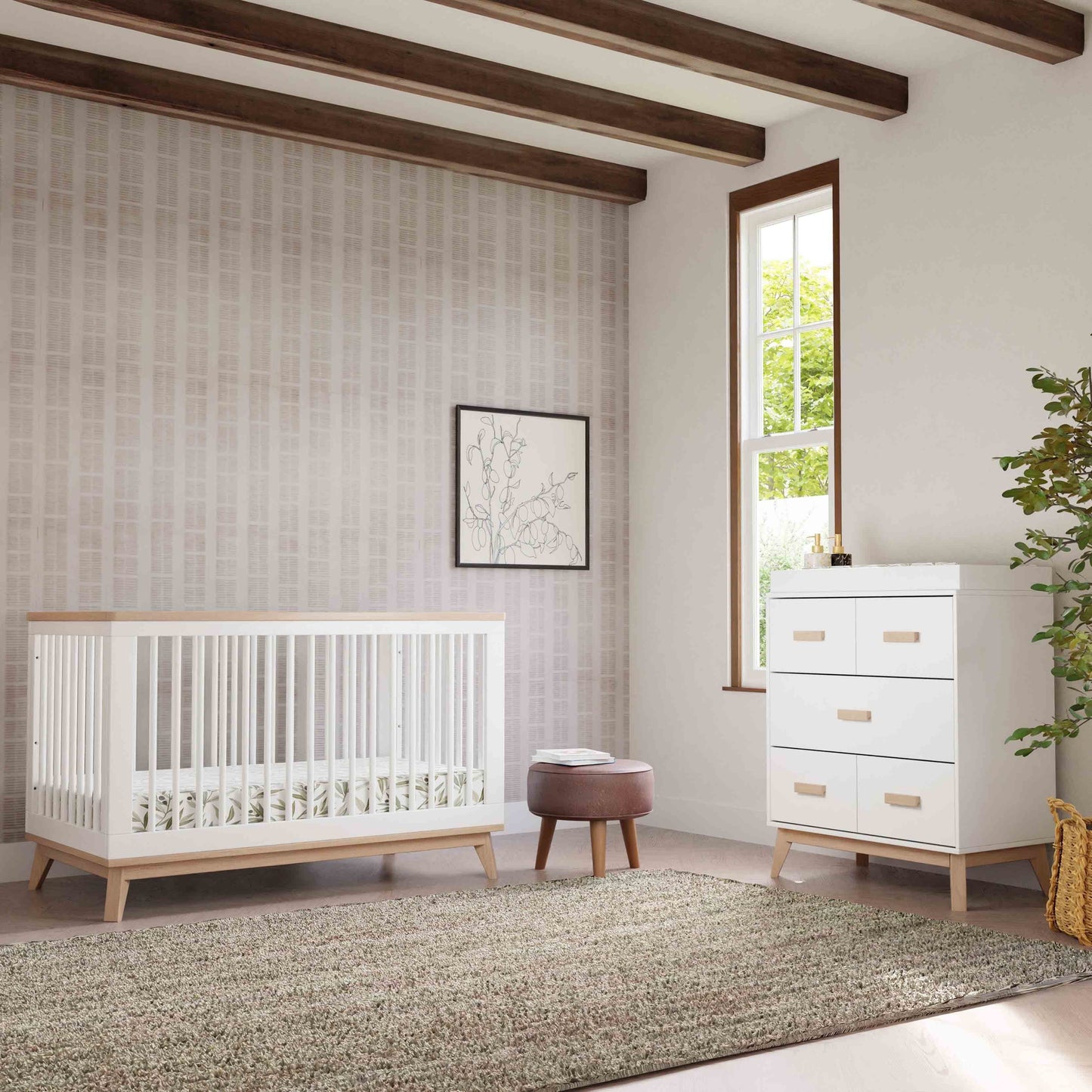 Scoot 3-in-1 Convertible Crib w/ToddlerBedConversion Kit in White/WashedNatural