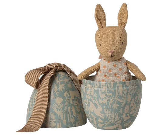 MAILEG EASTER EGG WITH MICRO RABBIT , SMALL - DUSTY BLUE