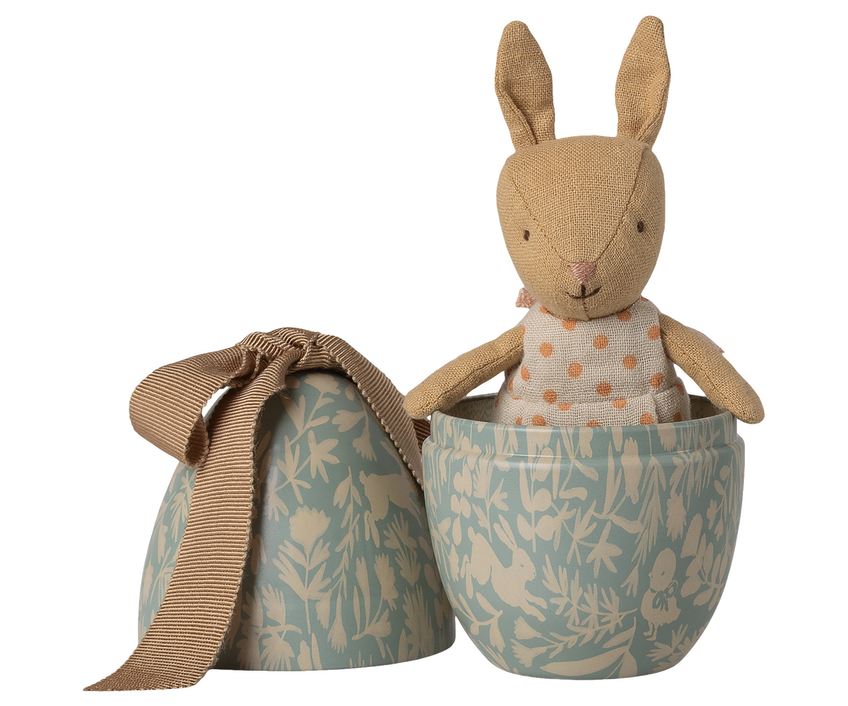 MAILEG EASTER EGG WITH MICRO RABBIT , SMALL - DUSTY BLUE