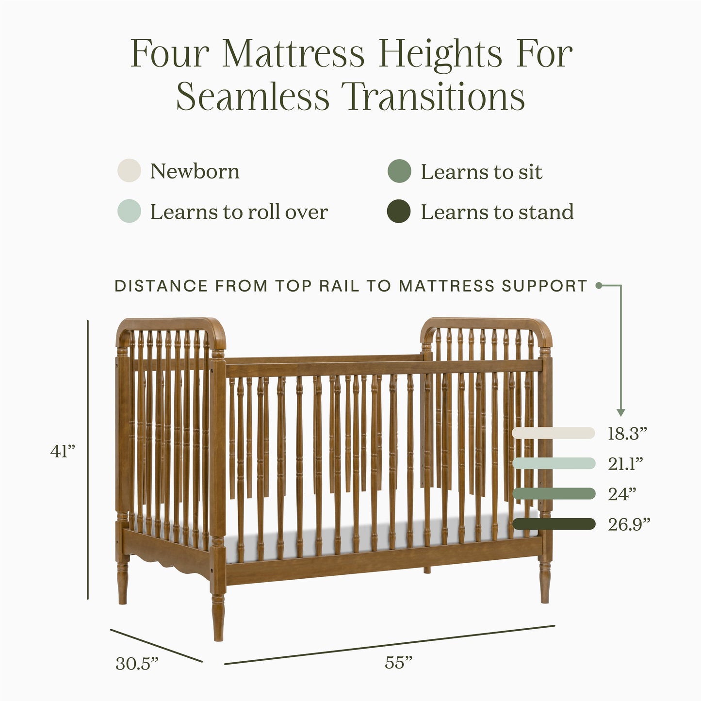 Liberty 3-in-1 Convertible Spindle Crib w/Toddler Bed Conversion Kit in Dusty Rose