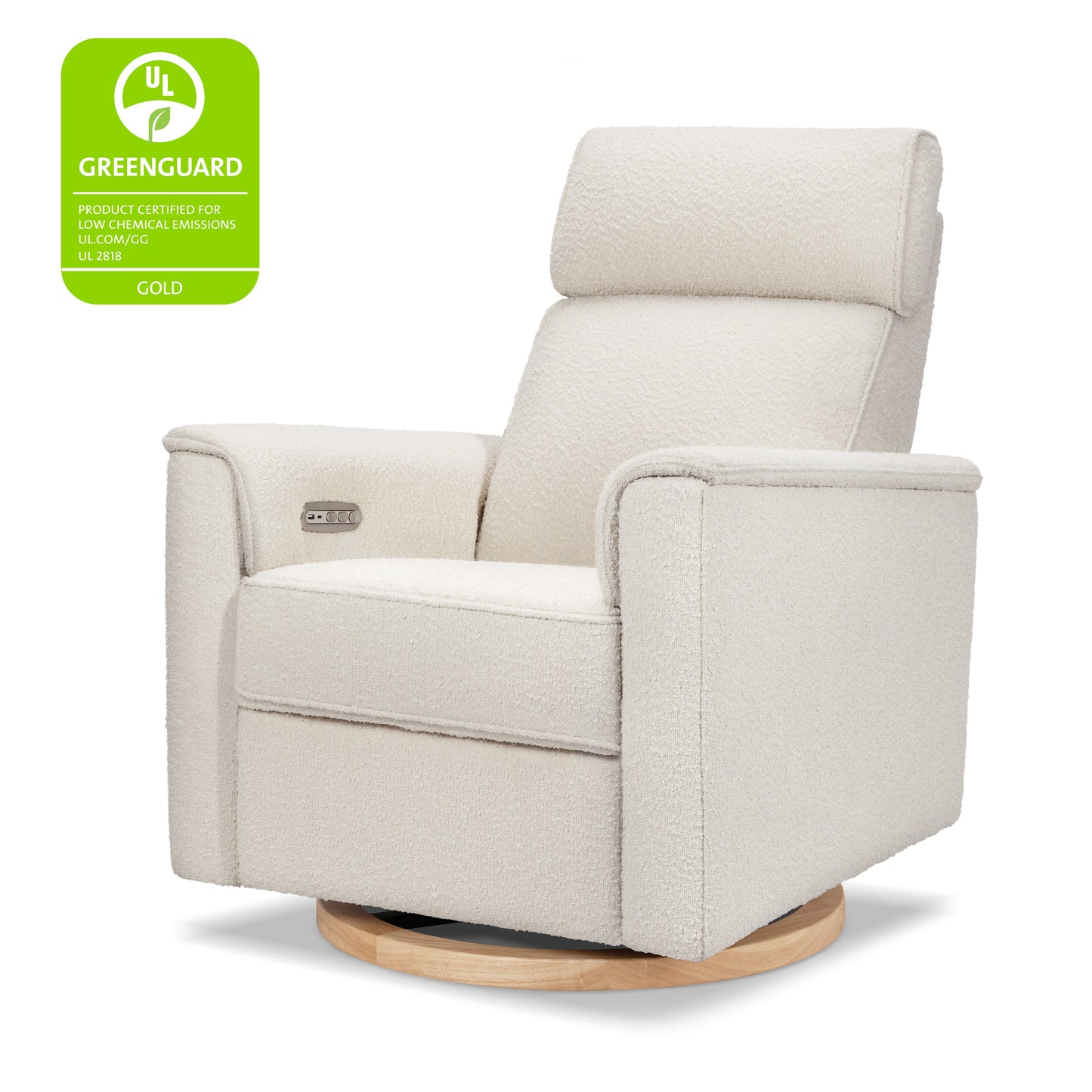 Willa Power Glider Recliner w/ adj. headrest & USB in Performance Grey Eco-Weave w/Light Wood Base