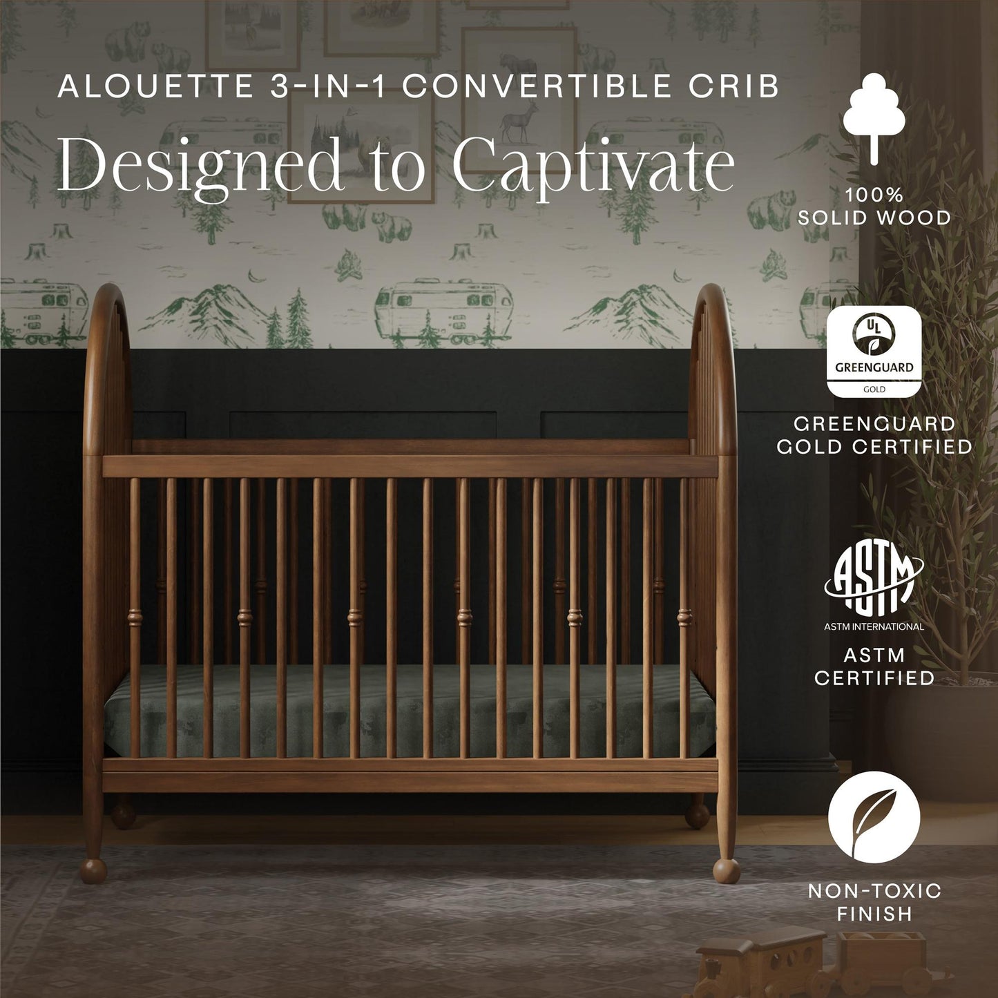Alouette 3-in-1 Convertible Spindle Crib in Washed Pine