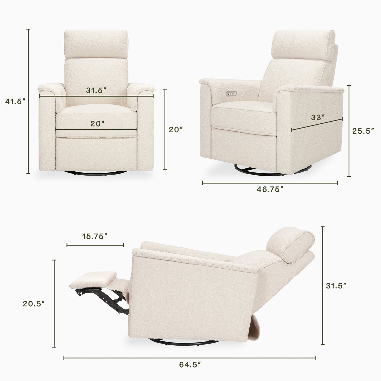 Willa Power Glider Recliner w/ adj. headrest & USB in Performance Grey Eco-Weave w/Light Wood Base