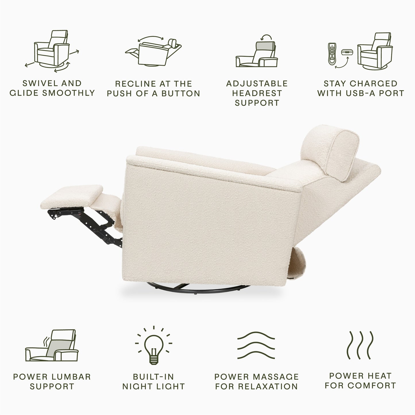 Willa Deluxe Power Glider Recliner w/Heat&Massage in Performance Beach Eco-Weave