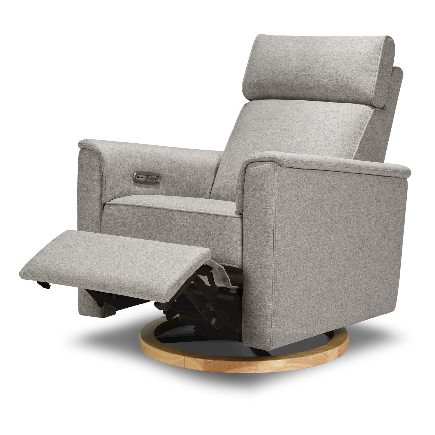 Willa Power Glider Recliner w/ adj. headrest & USB in Performance Grey Eco-Weave w/Light Wood Base