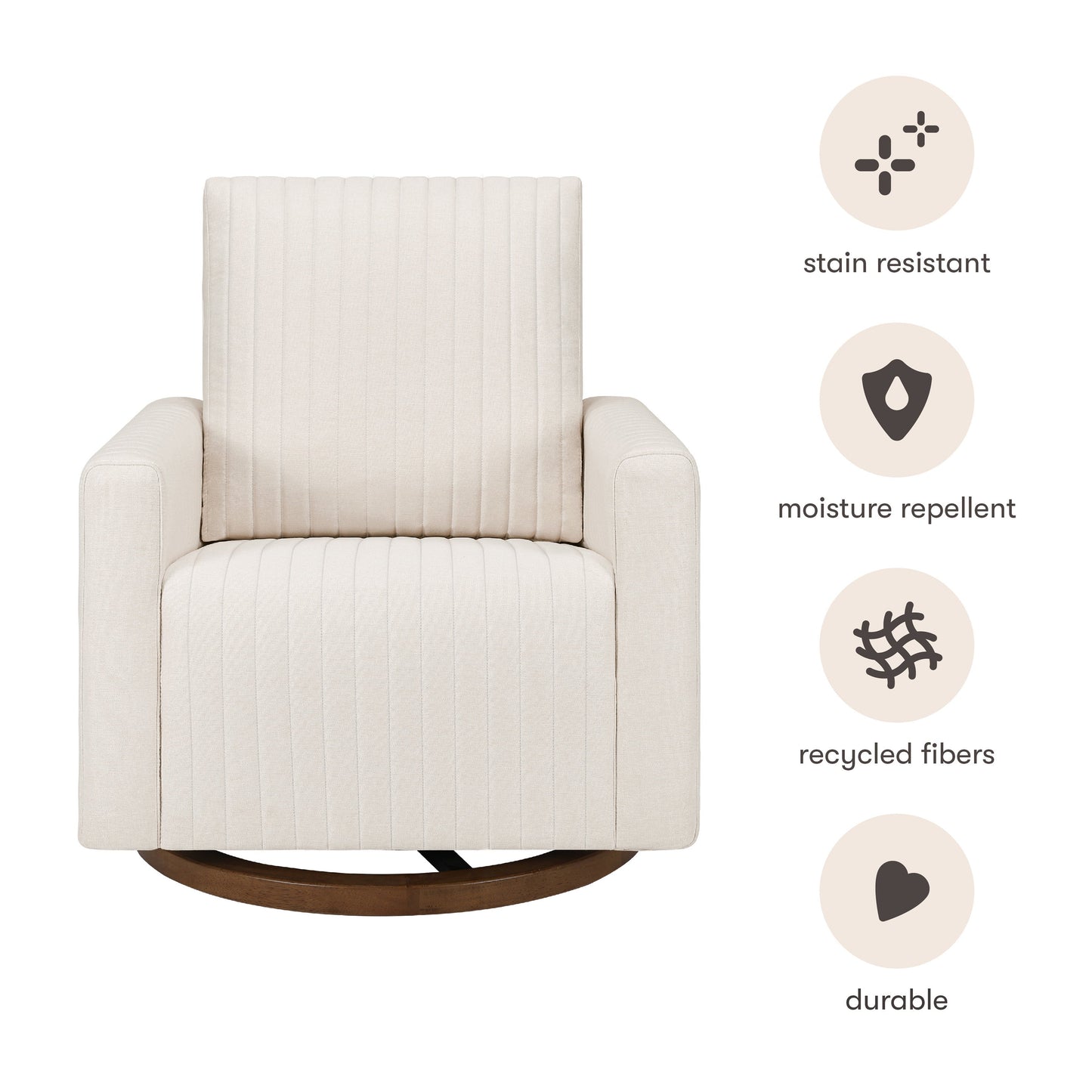 BABYLETTO POE CHANNELED SWIVEL GLIDER IN ECO-PERFORMANCE FABRIC | WATER REPELLENT & STAIN RESISTANT