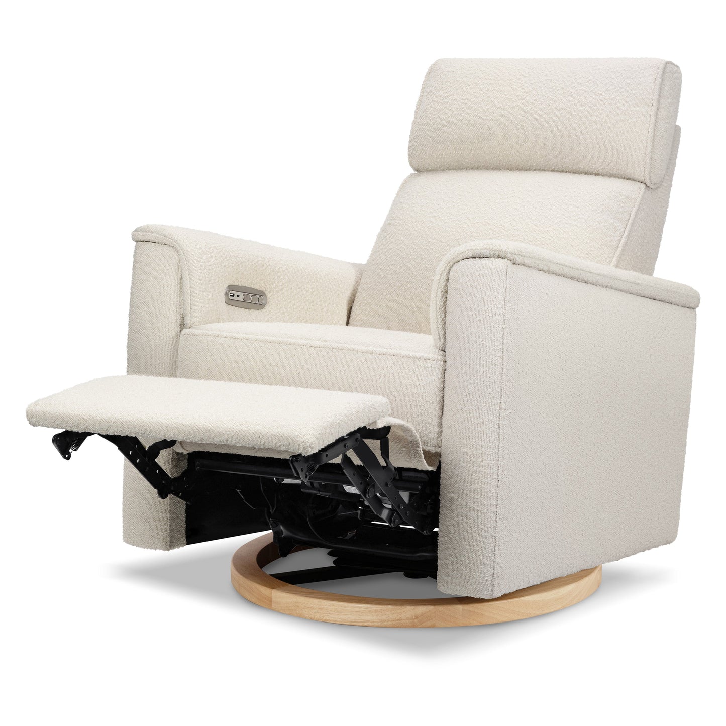 Willa Power Glider Recliner w/ adj. headrest & USB in Performance Grey Eco-Weave w/Light Wood Base
