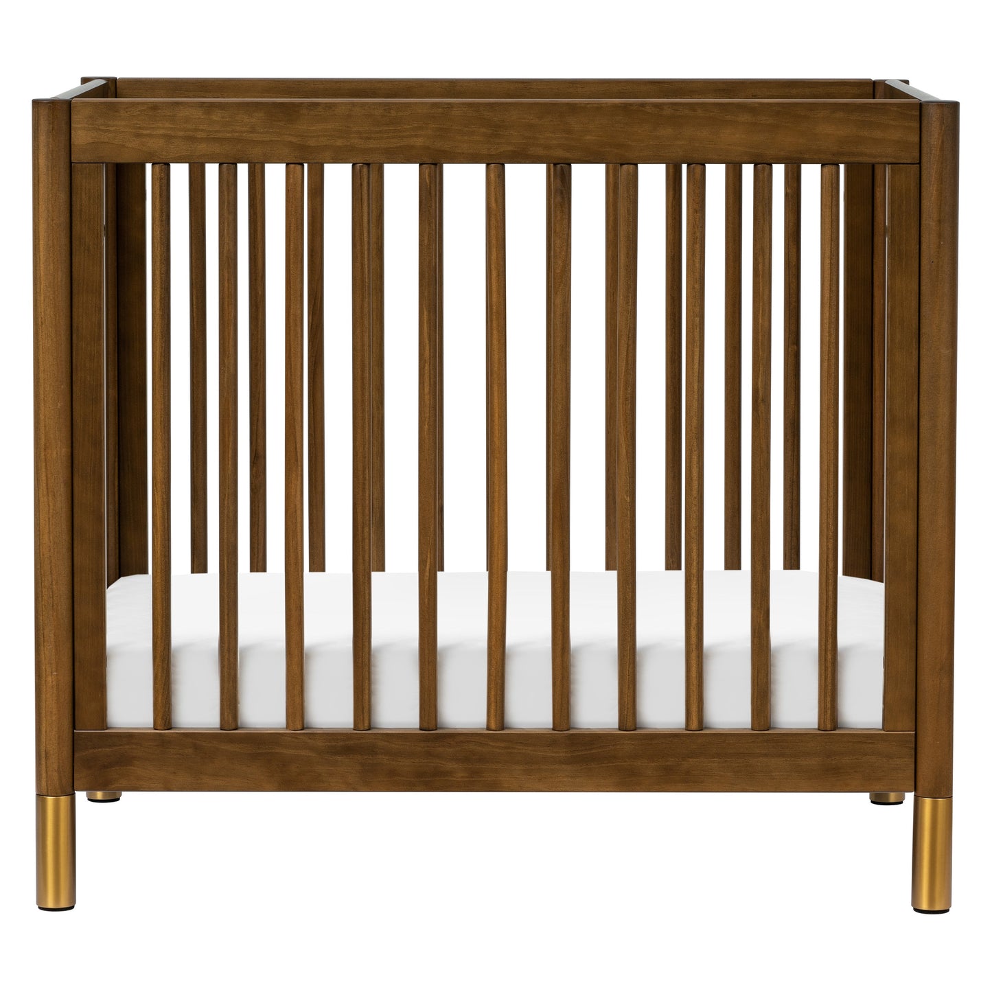 Gelato 4-in-1 Convertible Mini Crib and Twin bed in Natural Walnut Finish with Gold Feet