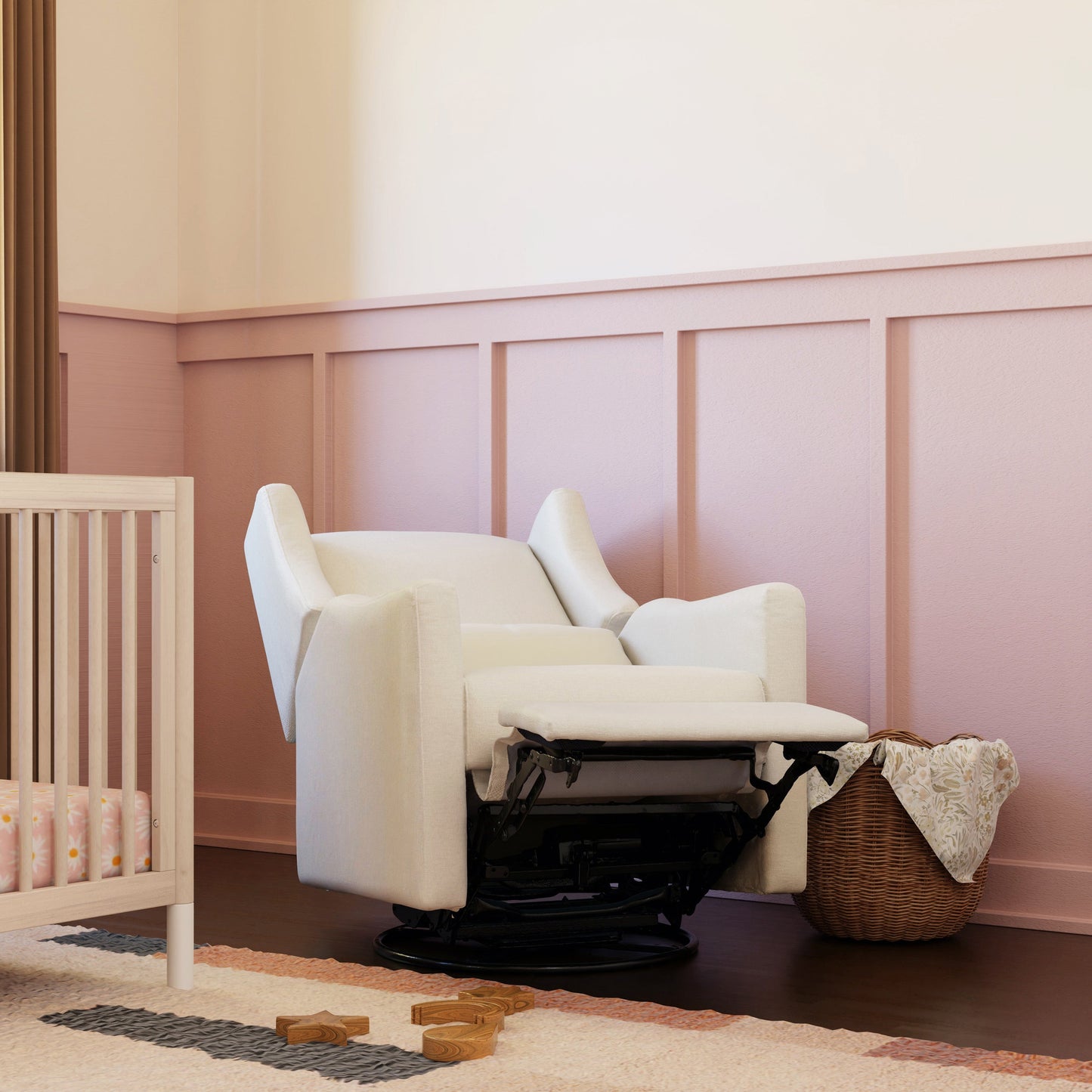 Kiwi Glider Recliner w/ Electronic Control and USB in Ivory Boucle w/Gold Base