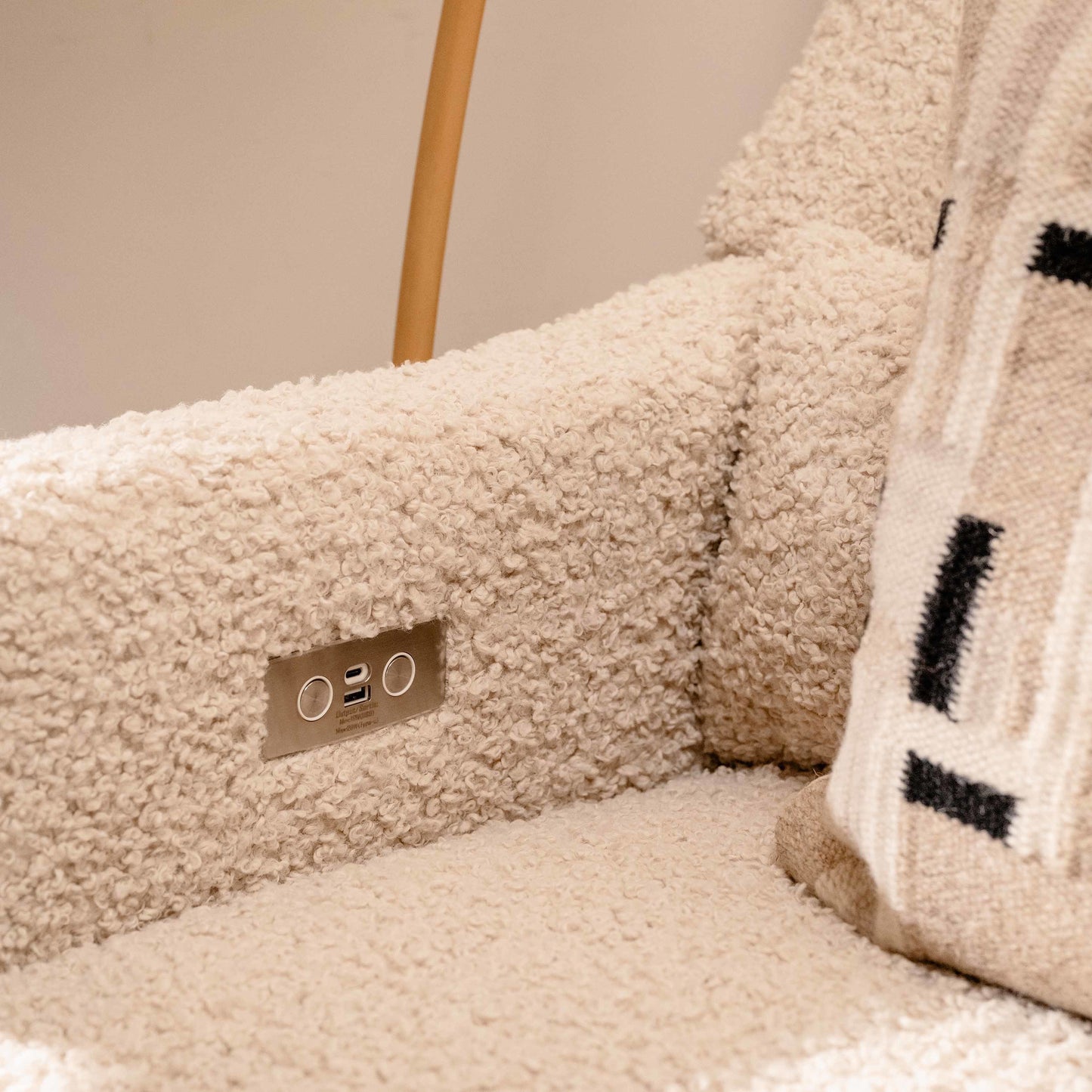 Kiwi Glider Recliner w/ Electronic Control and USB in Ivory Boucle w/Gold Base