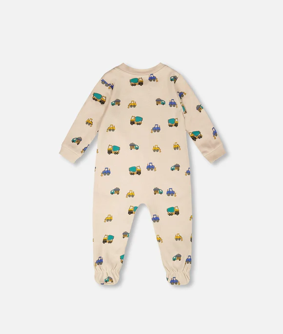 DEUX PAR DEUX ONE-PIECE PYJAMA BEIGE TRUCK