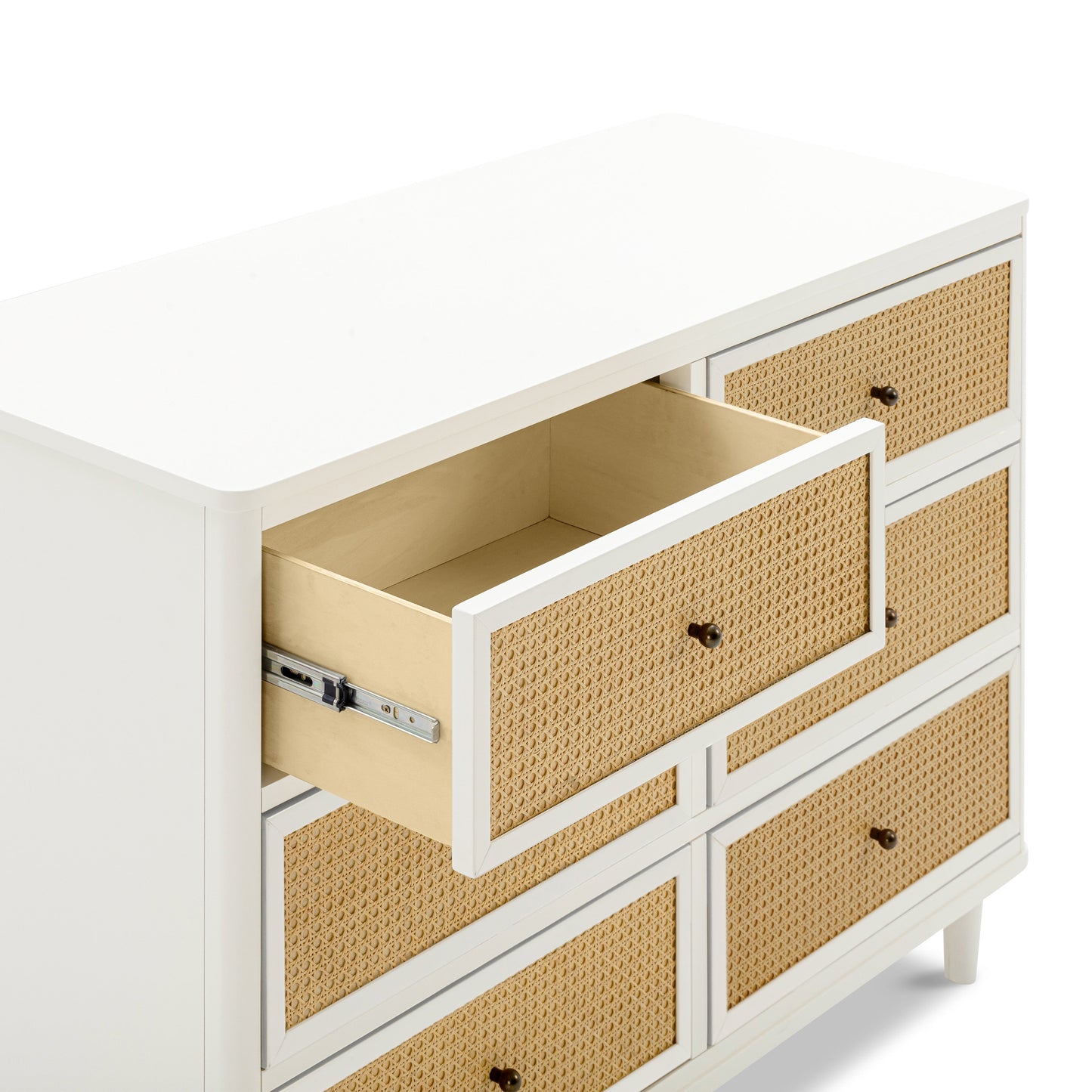 Marin with Cane 6 Drawer Assembled Dresser in Warm White and Honey Cane
