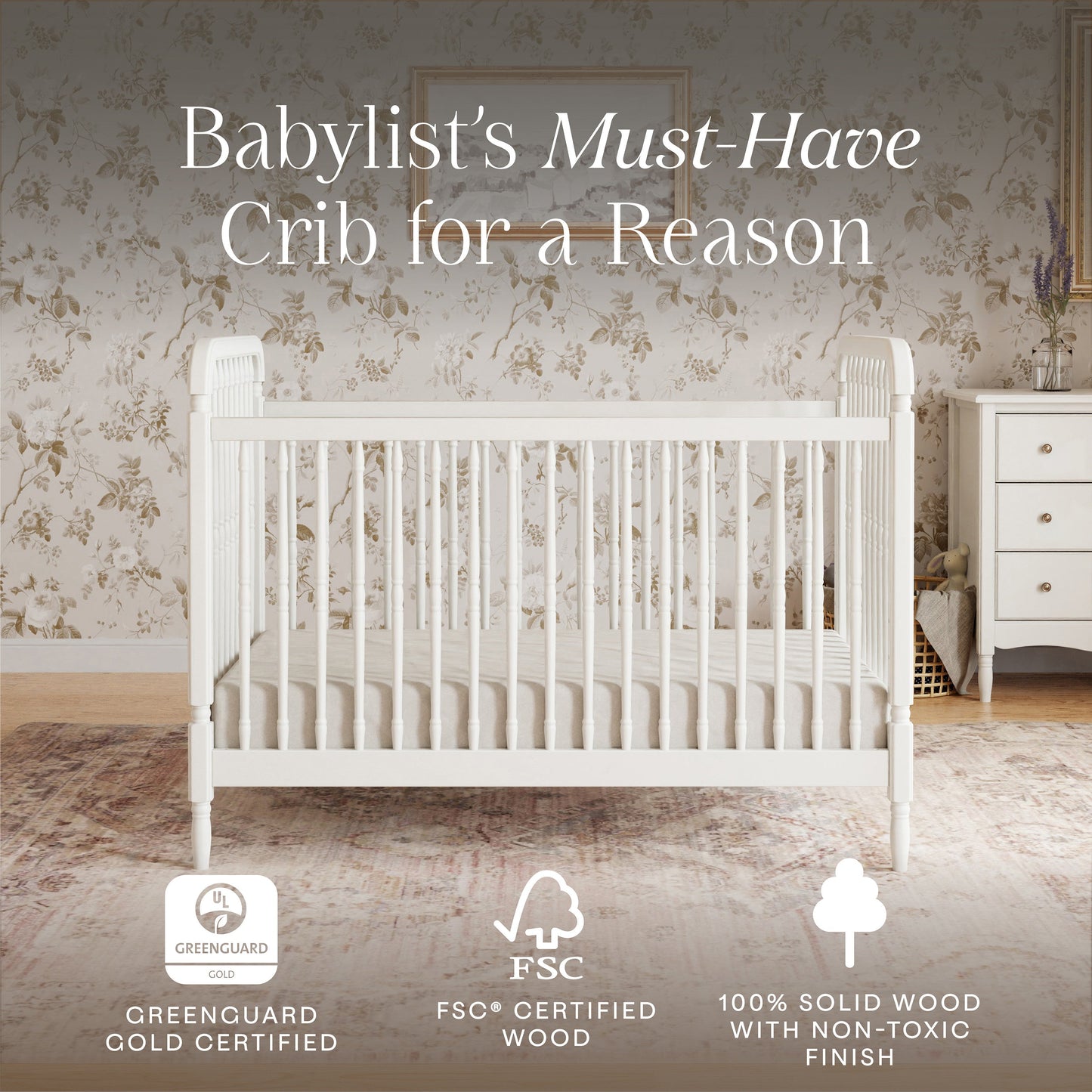 Liberty 3-in-1 Convertible Spindle Crib w/Toddler Bed Conversion Kit in Dusty Rose