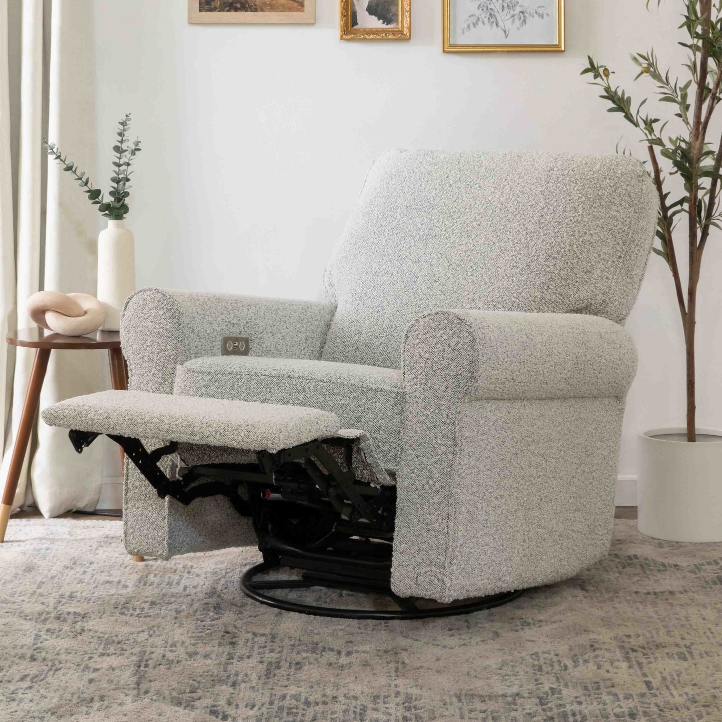 MONOGRAM BY NAMESAKE MONROE POWER RECLINER AND SWIVEL GLIDER IN BOUCLE Black White Boucle