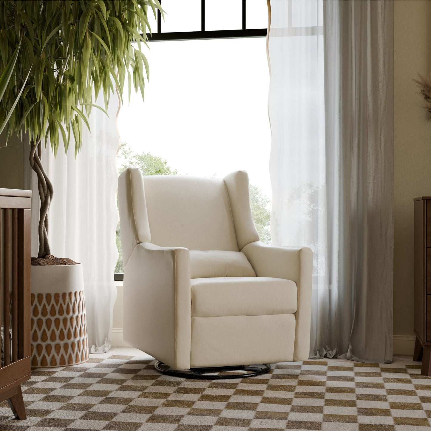 Kiwi Glider Recliner w/ Electronic Control and USB in Ivory Boucle w/Gold Base